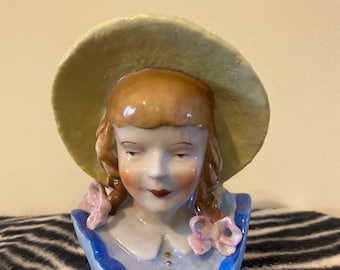 Vintage Lady Head Vase with braids