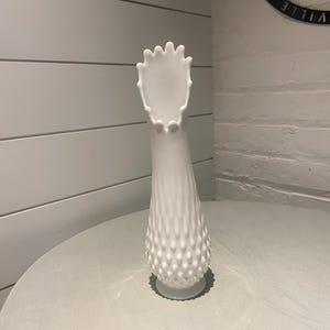 Vintage Fenton Milk Glass Hobnail Swung Vase