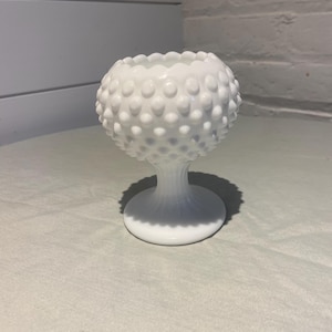 Vintage Fenton Milk Glass Hobnail Ivy Ball Vase
