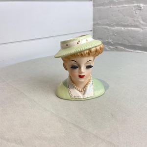 Vintage Inarco 1963 Lady Head Vase with Mint Green Hat