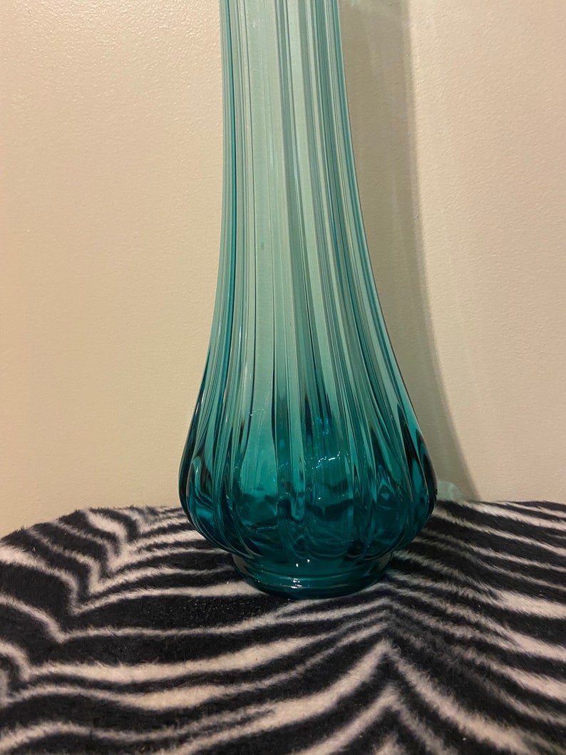 Vintage LE Smith Large Teal Ribbed Swung Vase Etsy