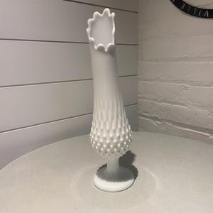 Vintage Fenton Milk Glass Hobnail Swung Vase