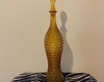 Vintage Empoli Amber Diamond Cut Genie Bottle/Decanter