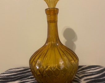 Vintage Amber Decanter with Diamond Pattern