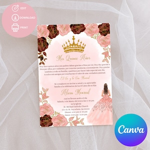 Editable Quinceañera Invitation/Pink and Burgundy with Gold Quince Invitation/Invitacion de quince años burgundy, rosa y oro