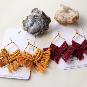 Mustard Macrame Earrings | Hoop Macrame Earrings | Bohemian Hoop Earrings |Macrame Accessories | Macrame Jewelry | Fringe Earrings