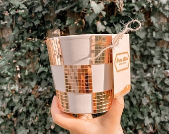 Checkered Disco Planter | 5 Inch Rose Gold Disco Pot For Plants | Boho Plant Holder | Stylish Disco Planters | Plant Lover Gift Idea