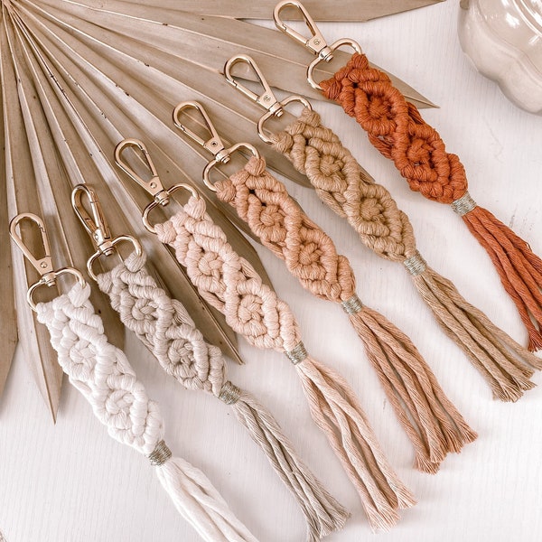 Neutral Toned Key Chains | Gold Hardware | Fall Boho Gift Idea | Boho Car Key Chain | Purse Accessories | Boho Wedding Bridesmaids Gifts