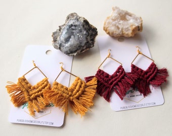Mustard Macrame Earrings | Hoop Macrame Earrings | Bohemian Hoop Earrings |Macrame Accessories | Macrame Jewelry | Fringe Earrings