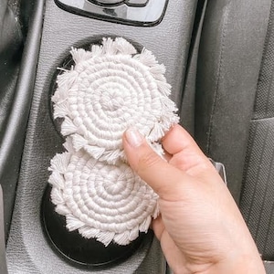 Mini Boho Macrame Car Cup Coasters Set of 2 Cupholder Coasters Car