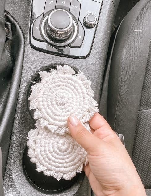 Mini Boho Macrame Car Cup Coasters | Set of 2| Cupholder Coasters | Car Accessories | Cup Holder Insert| Winter Car Coasters | Car Gift Idea