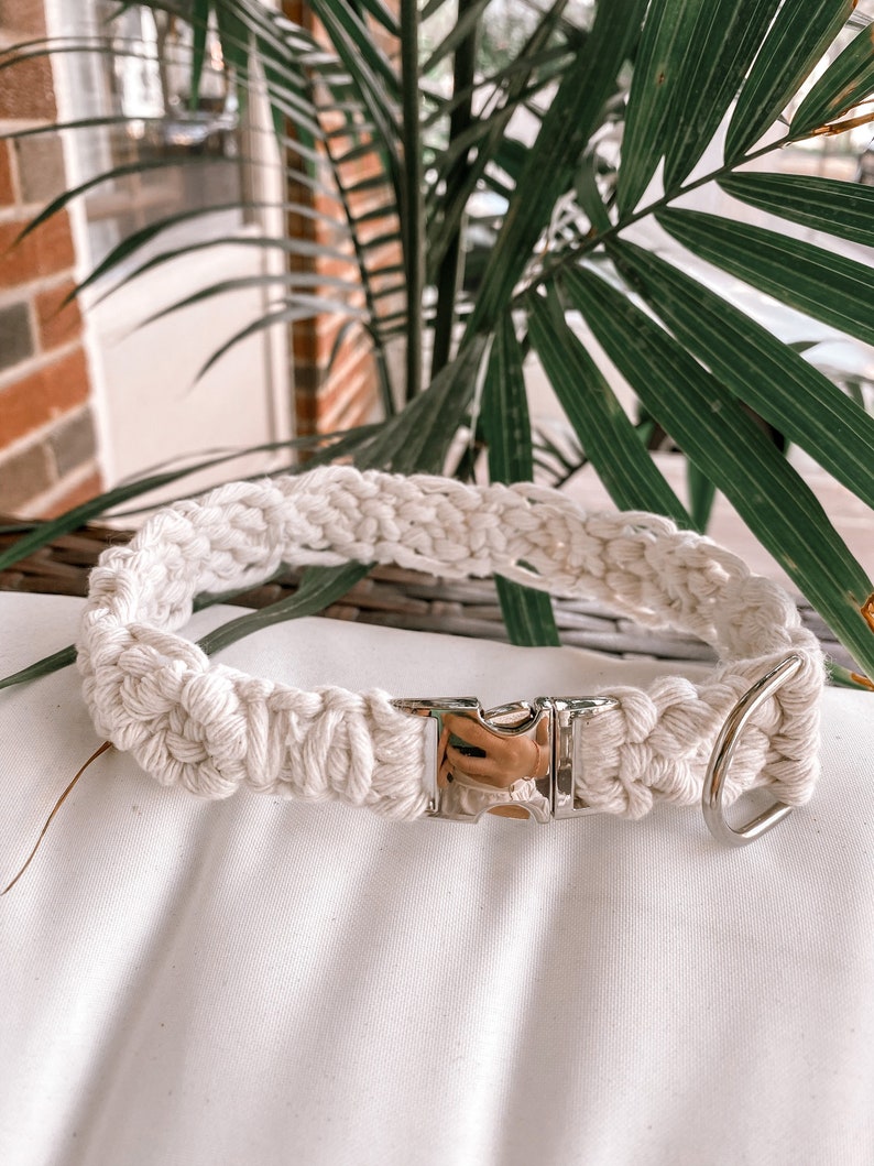 White Boho Macrame Dog Collar | Boho Dog Collar | Boho Chic | Dog Gifts | Pet Supplies | Fall Boho Pet Collar | Customizable dog collar 