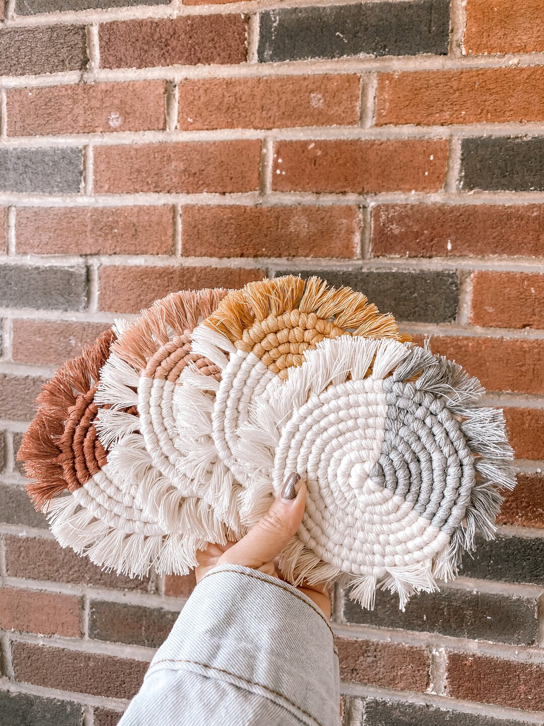 Set of 4 Spring Vibes Macrame Spiral Coasters | Boho Table Coasters ...