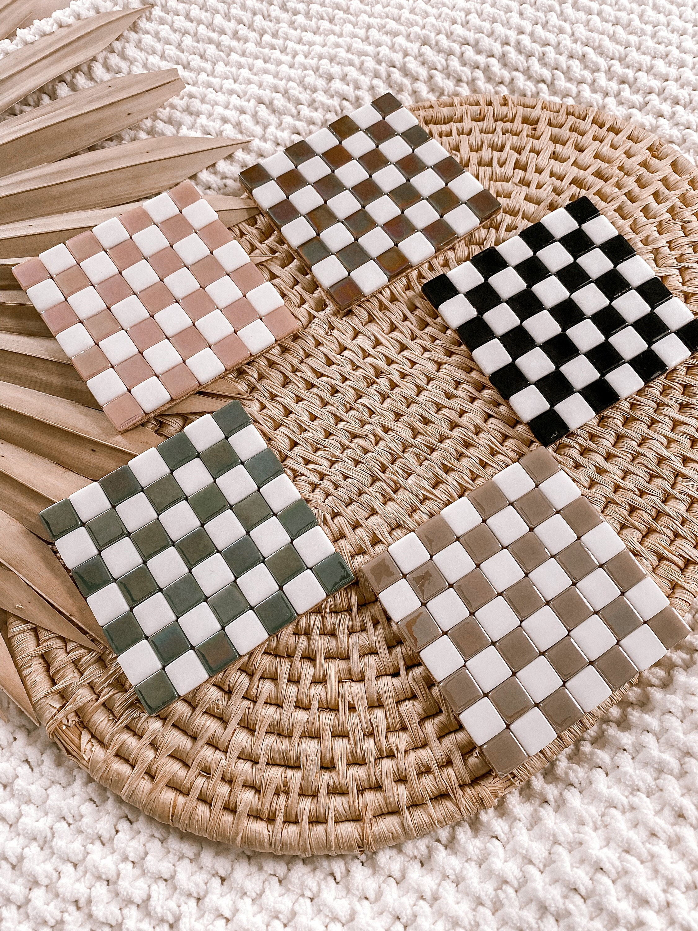 Checkered Coaster | Trendy Home Decor | Checkered Lover Decor | Housewarming Gifts | Tile Coasters | Boho Gifts | Trendy Gift Idea