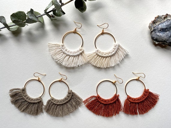 Macrame hoop best sale earrings