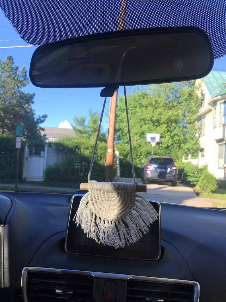 Mini Macrame Car Hanger Car Charm Rear view Mirror Accessories Mini Macrame Semi-Circle Hanger Car Accessory Gifts Boho image 9