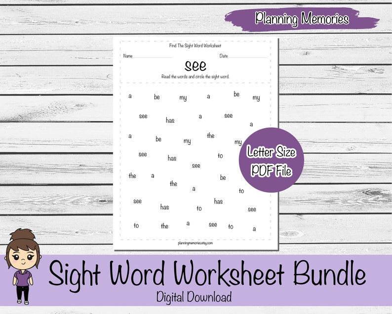 sight words worksheets for toddlers kindergarten word etsy