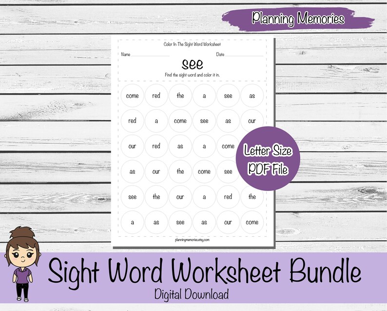 sight words worksheets for toddlers kindergarten word etsy