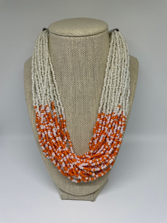 Vintage multi layer orange white necklace