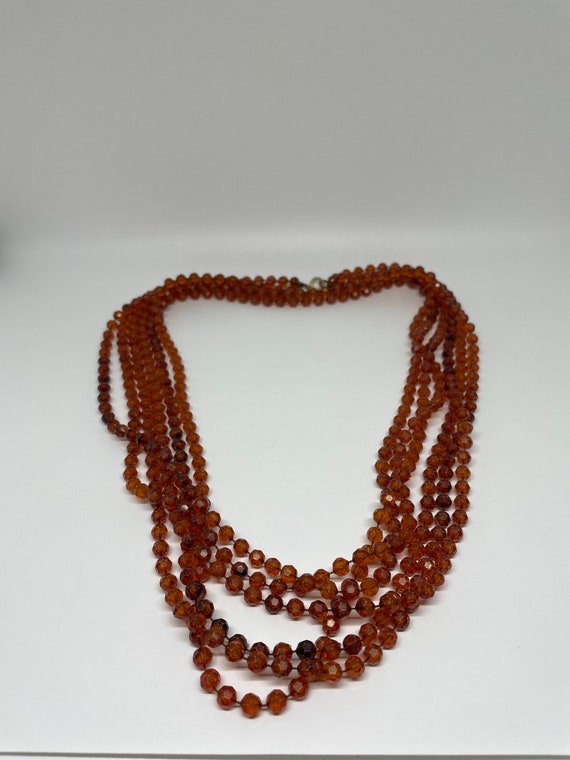 Vintage amber color multi layer plastic beaded ne… - image 3