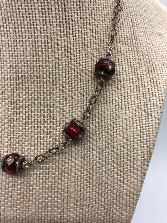 Vintage Silvertone red necklace - image 2