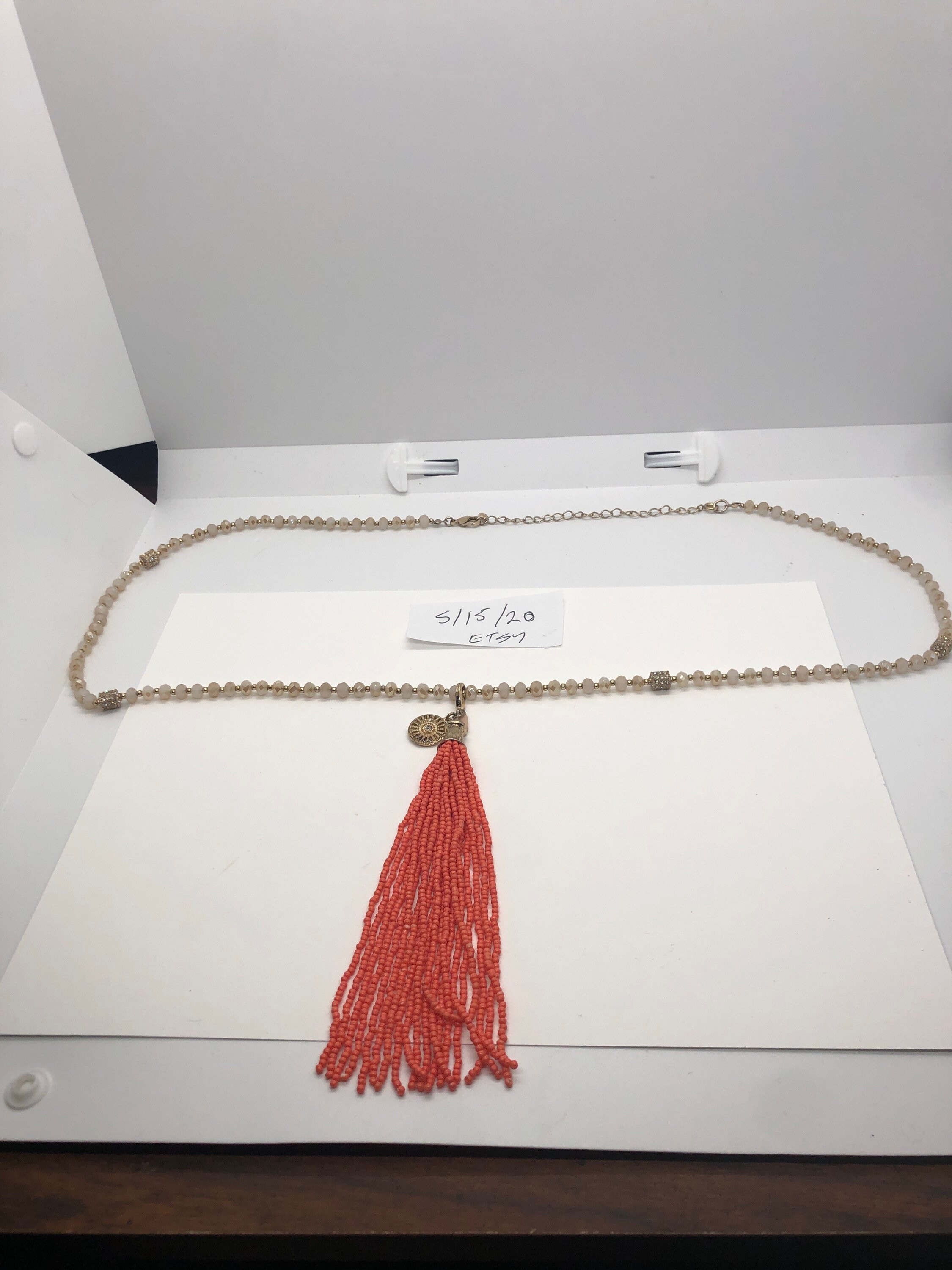 Beautiful Vintage  Premier Designs Signed Orange Tassel Necklace