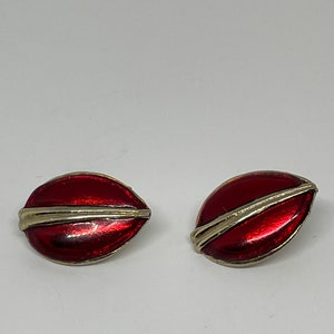 Vintage red and goldtone pierced earrings