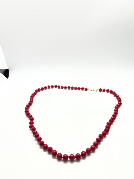 Vintage SIgned Monet Red Beaded necklace - image 3