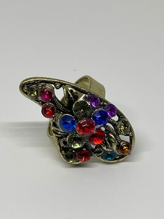 Colorful vintage rhinestone ring - image 1