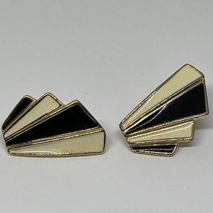 Vintage Trifari black beige pierced earrings see description