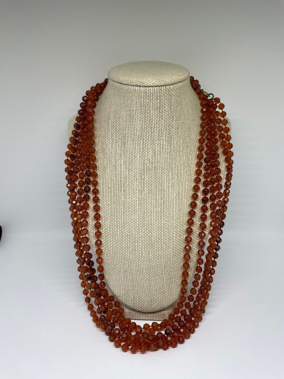 Vintage amber color multi layer plastic beaded ne… - image 2