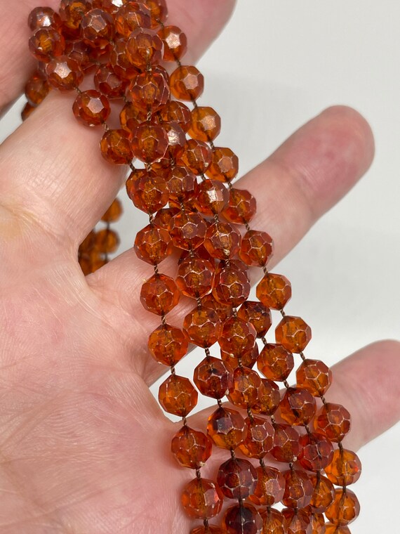 Vintage amber color multi layer plastic beaded ne… - image 4