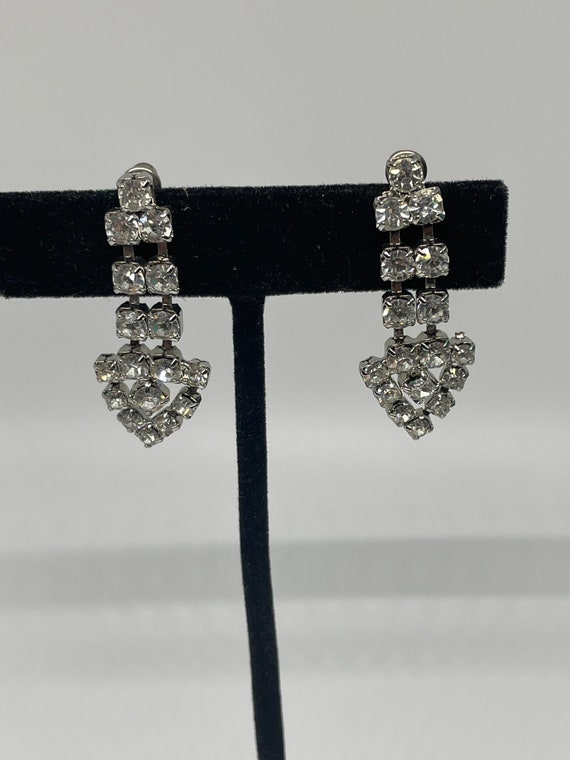 Vintage dangle  rhinestone pierced earrings - image 1
