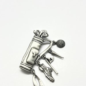 Vintage JJ Pewter gold club brooch