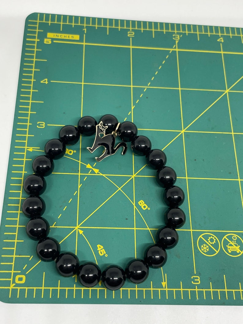 Vintage black beaded cat bracelet