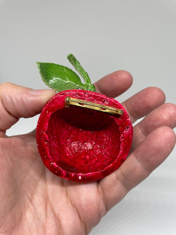 Vintage red large apple brooch - image 3