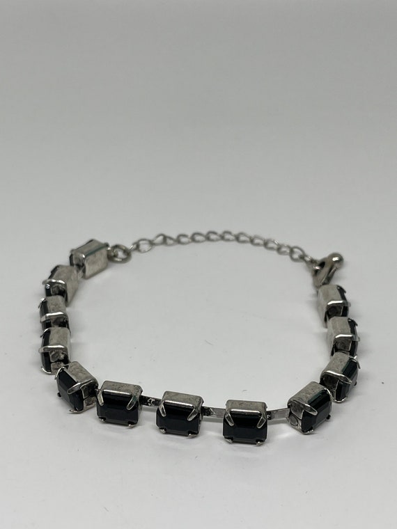 Vintage black rhinestone Silvertone bracelet - image 5