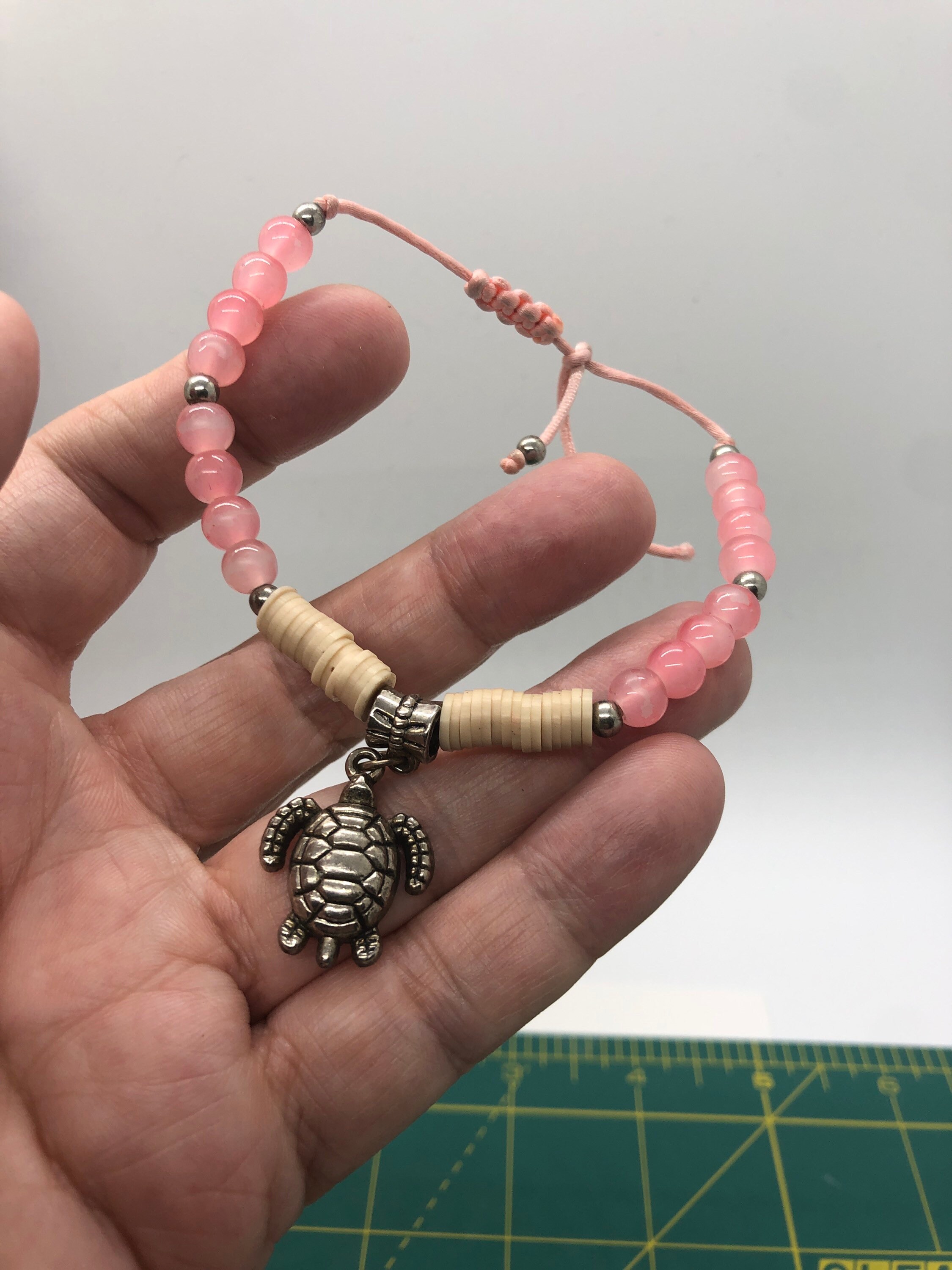 Vintage pink beaded turtle bracelet Etsy