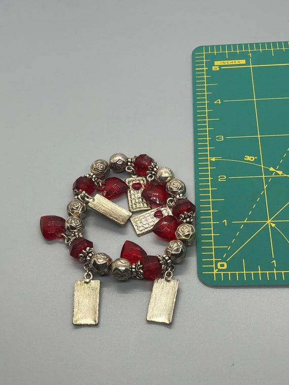 Vintage Silvertone and red bracelet - image 3