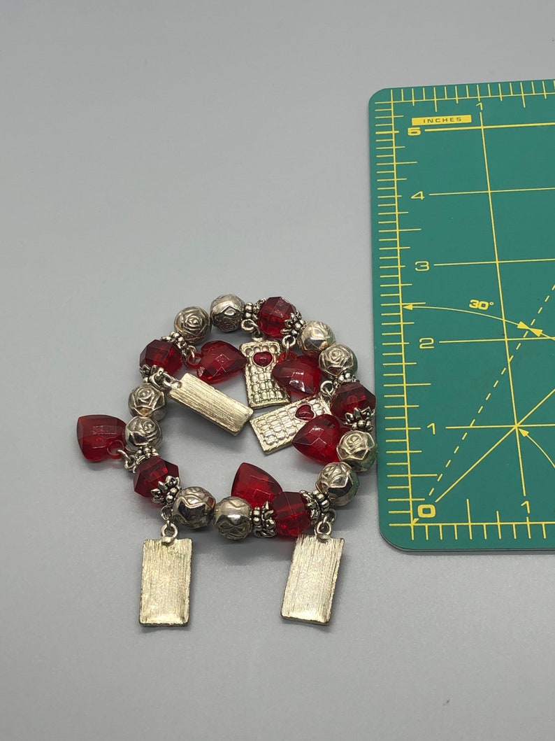 Vintage Silvertone and red bracelet image 3