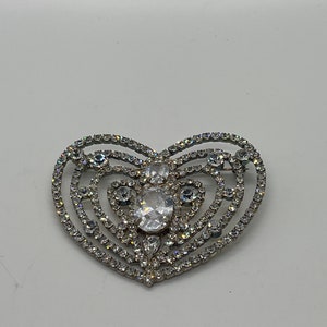 Rhinestone heart large brooch