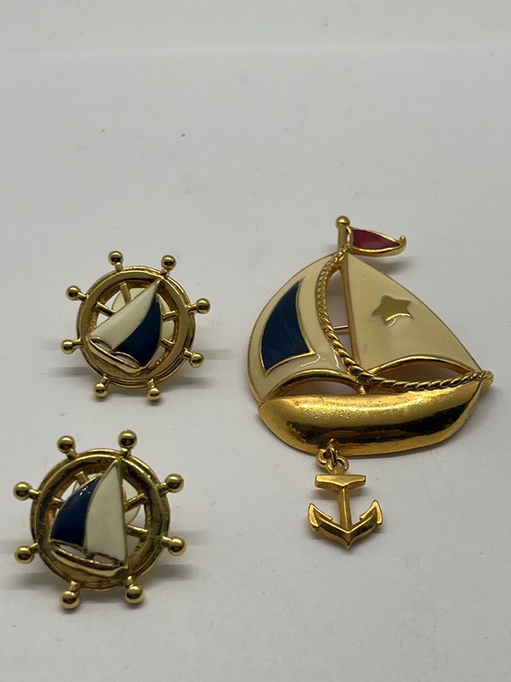 Vintage Avon sailboat  earrings and brooch