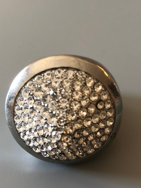 Large Silvertone Rhinestone Adjustable Ring - image 1