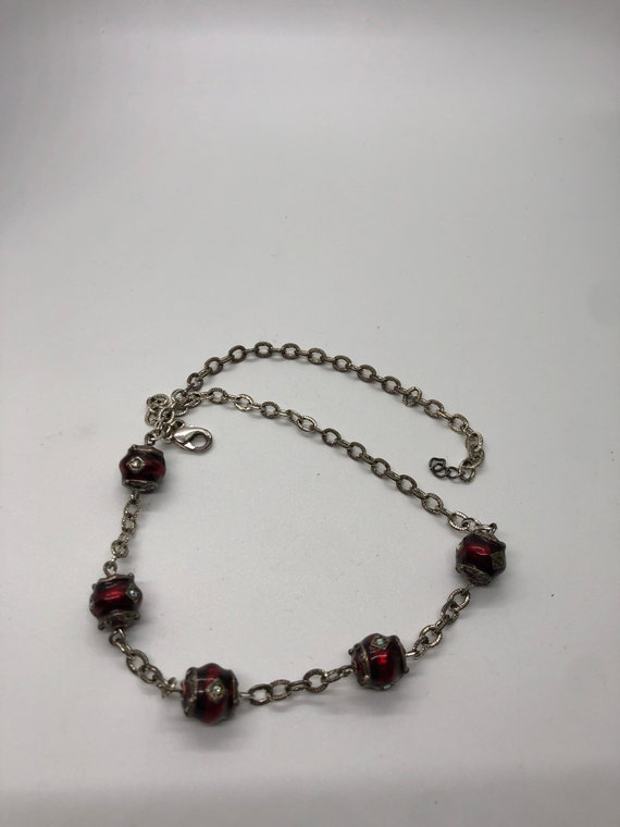 Vintage Silvertone red necklace - image 6