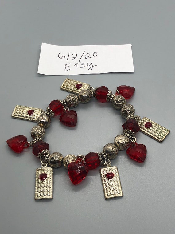 Vintage Silvertone and red bracelet - image 1