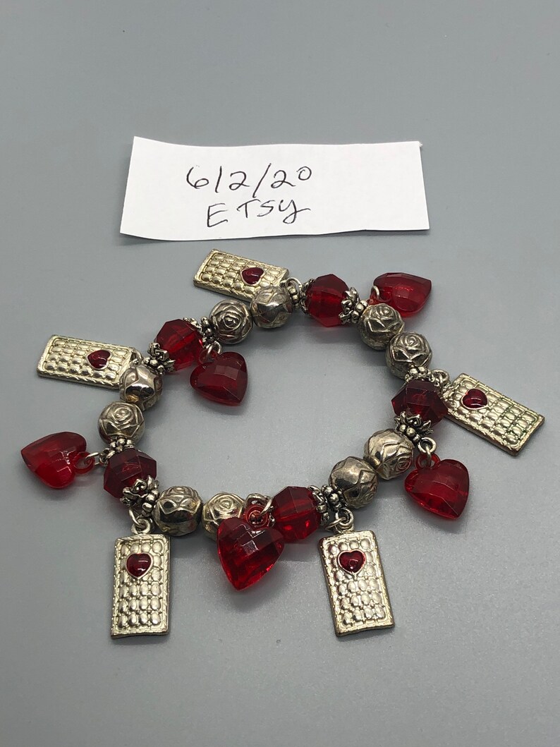 Vintage Silvertone and red bracelet image 1