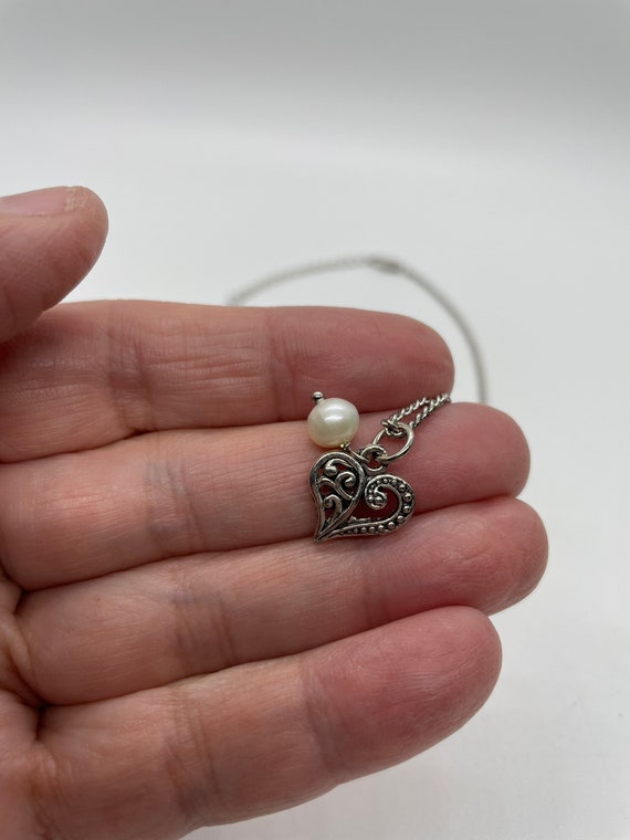 Vintage freshwater pearl heart necklace and pierc… - image 2