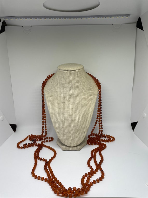 Vintage amber color multi layer plastic beaded ne… - image 1