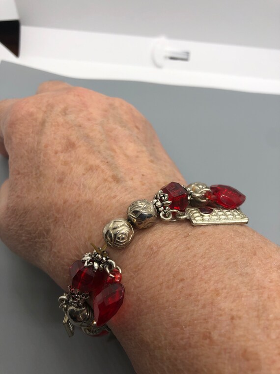 Vintage Silvertone and red bracelet - image 2