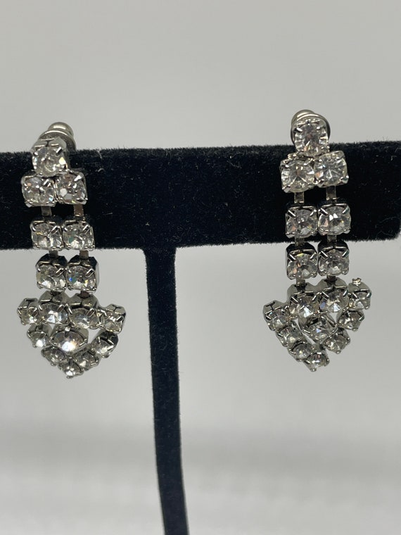 Vintage dangle  rhinestone pierced earrings - image 3
